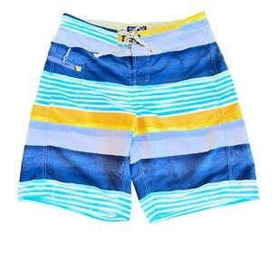 Patagonia Blue and Yellow Striped Men's Flat Front Shorts